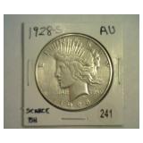 1928-S PEACE SILVER DOLLAR AU SCARCE