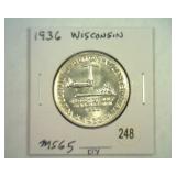 1936 WISCONSIN COMMEMORITIVE HALF MS65