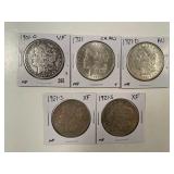 5 MORGAN SILVER DOLLARS