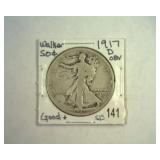 1917-D OBV. WALKING LIBERTY HALF GOOD+
