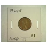 1924-S LINCOLN CENT ABOUT UNCIRCULATED-58