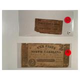 2 NOTES: 1861 STATE OF NORTH CAROLINA 25c TORN &