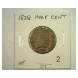 1828 HALF CENT VERY FINE