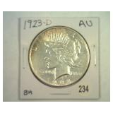 1923-D PEACE SILVER DOLLAR AU