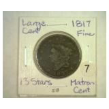 1817 LARGE CENT 13 STARS FINE