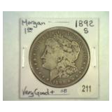1892-S MORGAN SILVER DOLLAR VG+