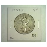 1933-S WALKING LIBERTY HALF VERY FINE