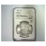 1887 MORGAN SILVER DOLLAR NGC MS 64