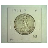 1918-S WALKING LIBERTY HALF DOLLAR FINE