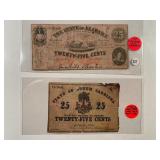 2 NOTES: 1863 2ND SERIES STATE OF ALABAMA 25c...
