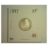 1887 SEATED LIBERTY DIME EXTRA FINE