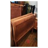 P- twin sleigh bed with rails wood