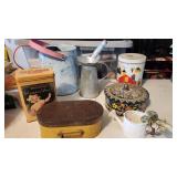 Vintage lot of metal items watering cans old f