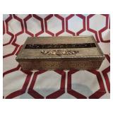 Antique Filigree Tissue Box holder goldtone