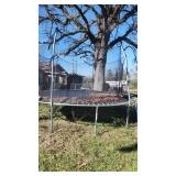 Large round trampoline with jump cage