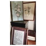 P- hand embroidered framed pieces and vintage