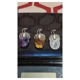 lot of 3 genuine gemstone crystal pendants great