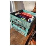 P- green milk crate full of books crate IS
