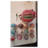 Vintage handmade push pin sparkle ornaments.