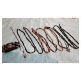 Large lot of natural necklaces leather wood