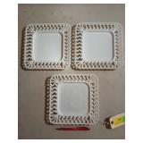 3 ct square decorative milk glass plates 8.5"