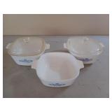 2 - 1.75 qt CorningWare bowls, 1.5 qt bowl, 2 lids