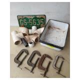 C clamps, PVC fittings, graniteware pan, Colorado