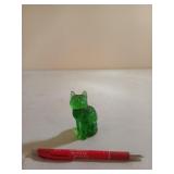 3" green glass cat
