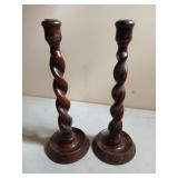 Pair of wooden twist candle sticks 13"