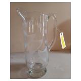 Beautiful etched glass pitcher 12.5" tall