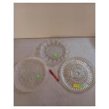 Three clear glass platters, one is for deviled