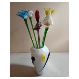Glass vase 10" and 6 glass flowers 20"
