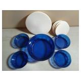 5 Pc Arc France cobalt blue bowls w/ lids: 9" & 4