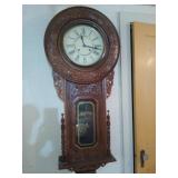 Hand carved wood regulator wall pendulum clock