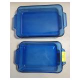 2 Anchor Hocking cobalt blue baking dishes 8x11 &