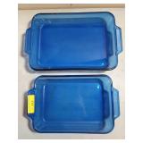 2 Anchor Hocking cobalt blue baking dishes 8x11 &