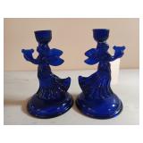 Pair of 8" cobalt blue candlesticks