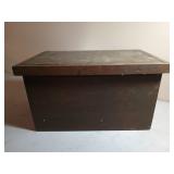 Wood box full of asst baby clothes 11.5x13x21