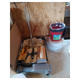 Large box of assorted painting supplies