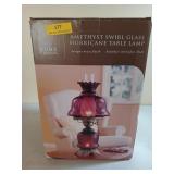 Amethyst swirl glass hurricane table lamp,