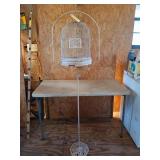 Antique hanging bird cage on stand 62x17 cage
