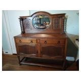 Oak barley twist w/ oval beveled mirror buffet, 2