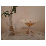 Beautiful hand-painted custard glass pedestal