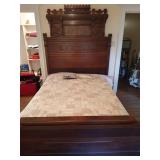 Eastlake walnut double bed w/ mattress & bedding