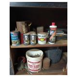 Contents under corner workbench: degreasers,