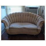 Antique upholstered scalloped loveseat 61" needs