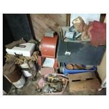 Axe heads, shop rags, 10# lead, blower fan, asst