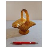 Amber Tiara, basket shaped candy dish, 7 in tall