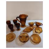 Amber glass iced tea set with pear motif