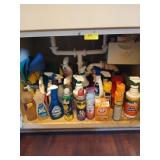 Contents of under the sink, mostly cleaning